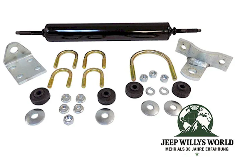 Lenkungsdämpfer inkl. Anbaumaterial, Serienersatz. Jeep CJ2A CJ3A CJ3B CJ5 CJ6 CJ7 CJ8, Willys MB, M38 M38A1, Ford GPW (1941-1986)