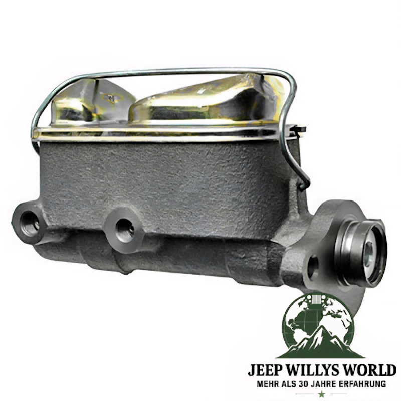 Hauptbremszylinder Jeep CJ5 CJ7 77-78 ohne Bremskraftverstärker, seitlich / frontal, Anschluss zu erkennen.