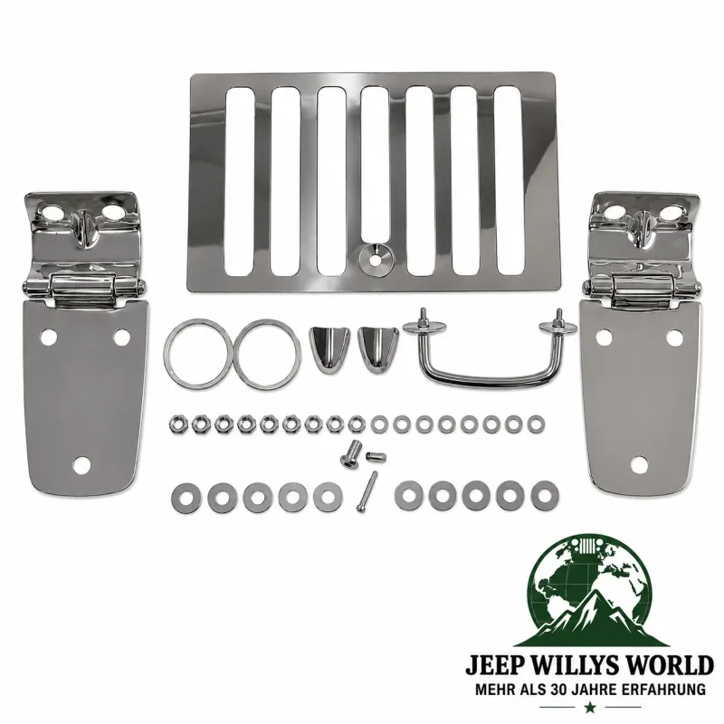 Rugged Ridge Motorhauben Scharnier Set Edelstahl Hochglanzpoliert Jeep Wrangler TJ (1998-2006)