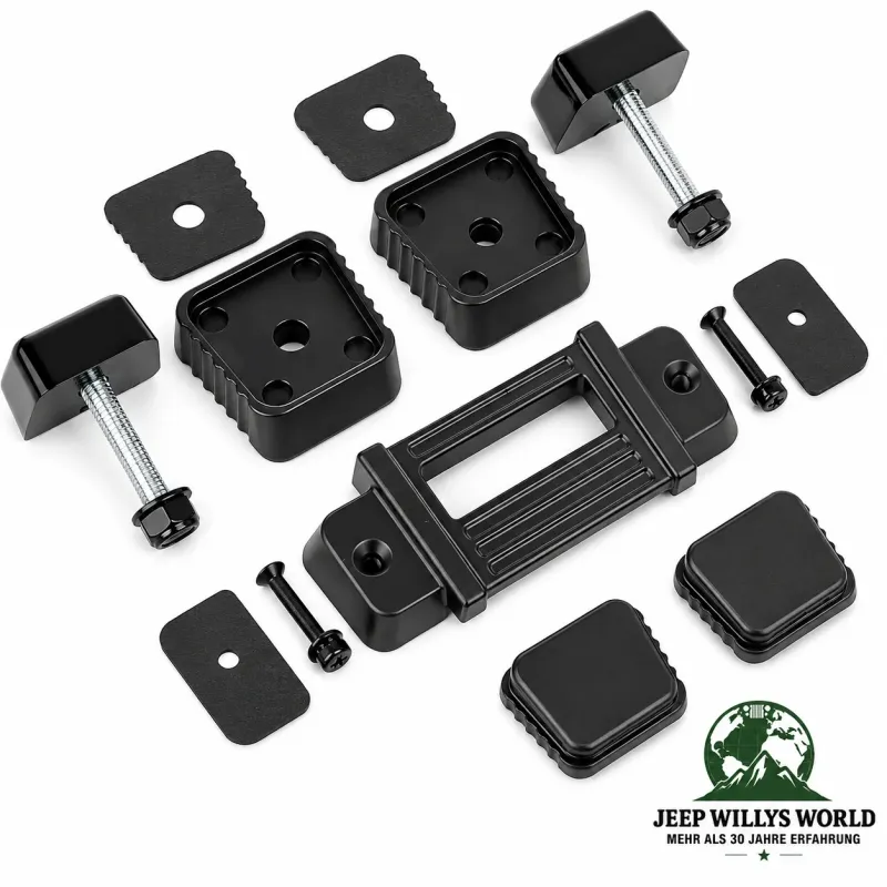 Rugged Ridge Motorhauben Auflagebügel Set Schwarz Aluminiumguss Pulverbeschichtet Jeep Wrangler TJ JK (1996-2018)
