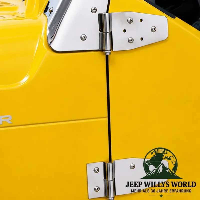 RT Off-Road Türscharnier Set Türhalteset Halb oder Vollstahltüren Edelstahl hochglanzpoliert Jeep Wrangler YJ TJ (1987-2006)