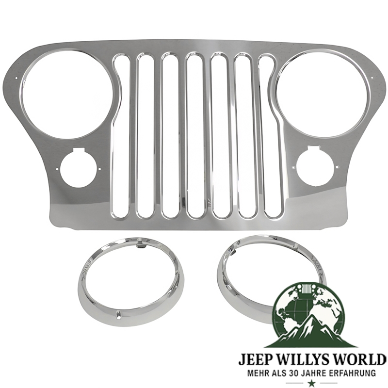 Radiator Grille Overlay Stainless Steel + Headlight Covers Jeep CJ 72-86