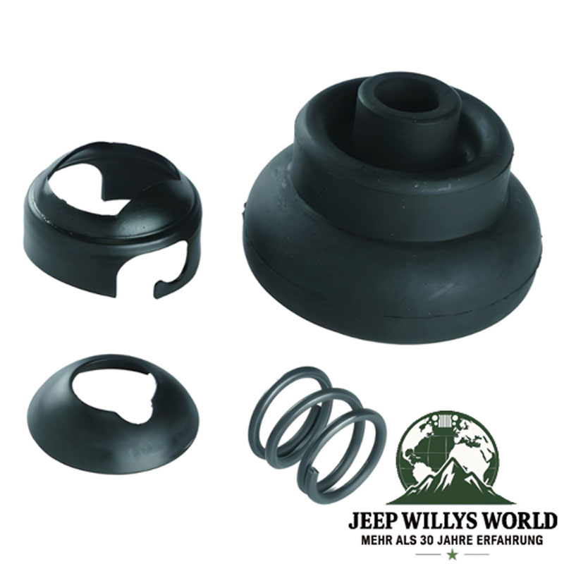Shift Lever Repair Kit T176, T177 Transmission Jeep CJ (80-86), all included parts pictured (Spring, Boot, Retainer and Clamp)