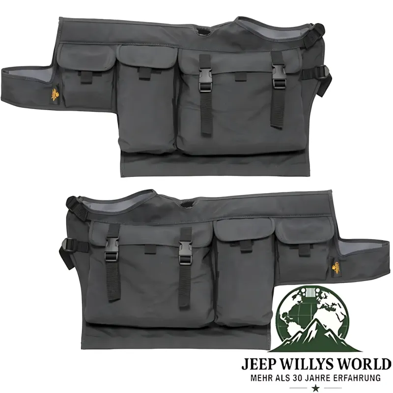 Storage Bags Vinyl Black Denim for Bestop High Rock 4x4 Element Doors Jeep CJ7, CJ8, Wrangler YJ, TJ (76-06). Close-up.