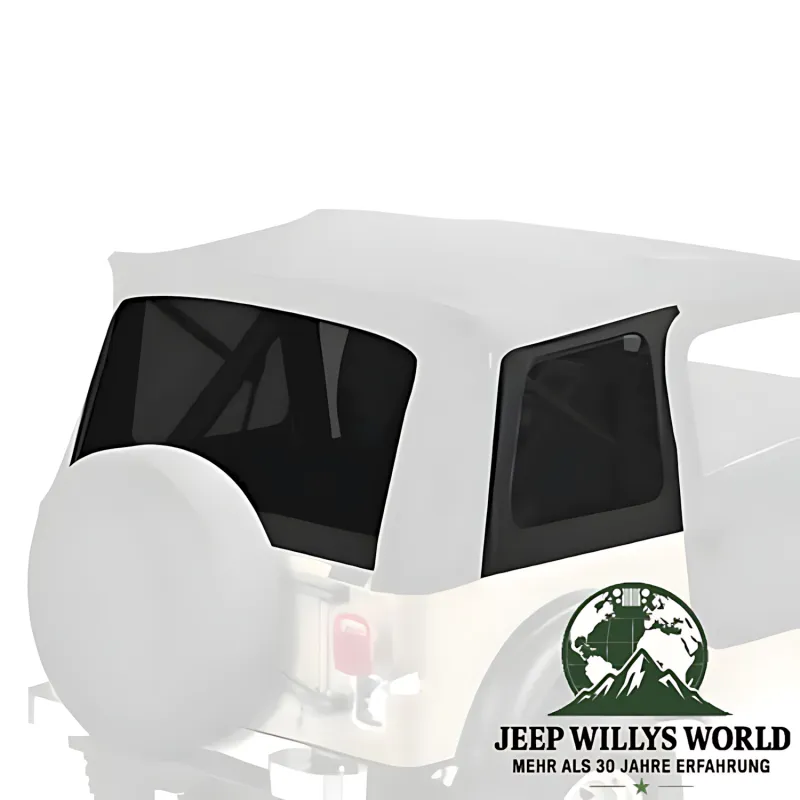 Bestop Supertop getönte Scheiben in schwarz (Black) Denim. Jeep CJ7, Wrangler YJ (1976-1995). Getönte Scheiben hervorgehoben.