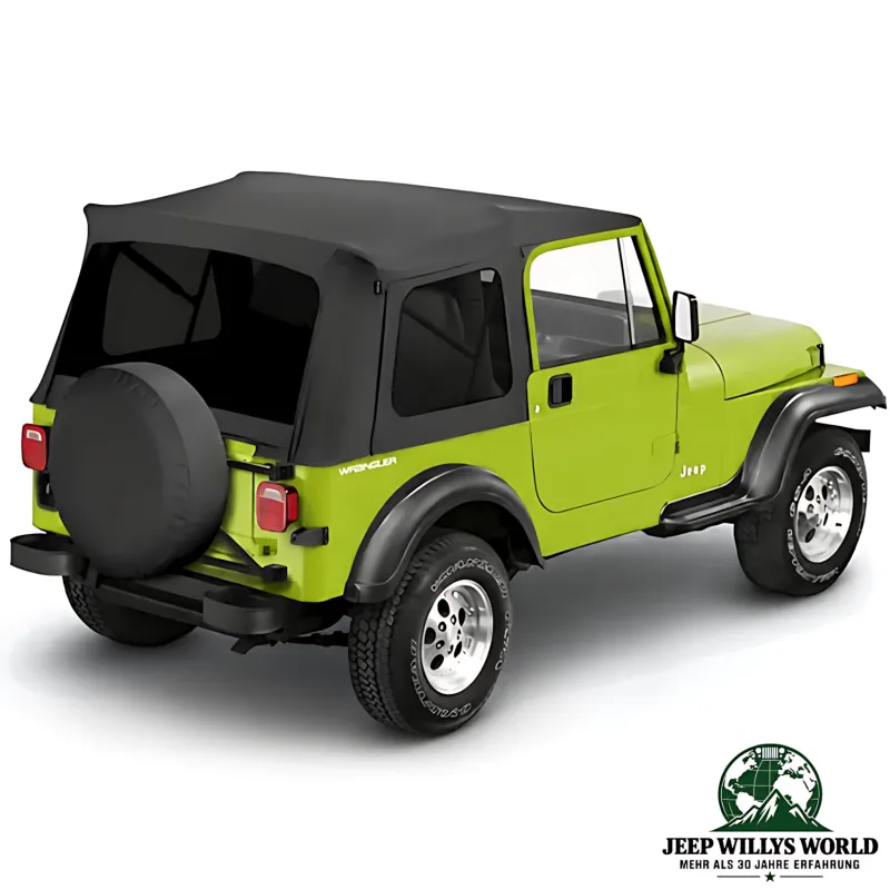 Bestop Soft Supertop mit getönten Scheiben in schwarz (Black) Denim. Jeep CJ7, Wrangler YJ (1976-1995). Premium Vinyl-Verdeck