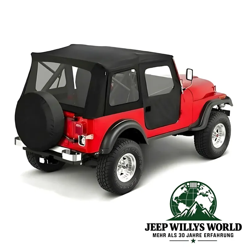 Supertop Verdeck inkl. teilbare Türen Black Denim Jeep CJ7 Wrangler YJ (76-95), montiert.