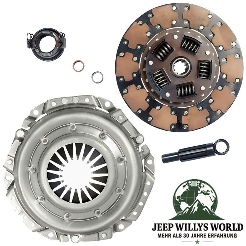 Kupplungs Komplett Set inkl. Druckplatte, Kupplungsscheibe, Pilotlager, Ausrücklager und Zentrierdorn für 4.0L Motor mit AX15 Schaltgetriebe. Jeep Cherokee XJ / Wrangler YJ / TJ / Grand Cherokee ZJ / ZG (1994-1999).