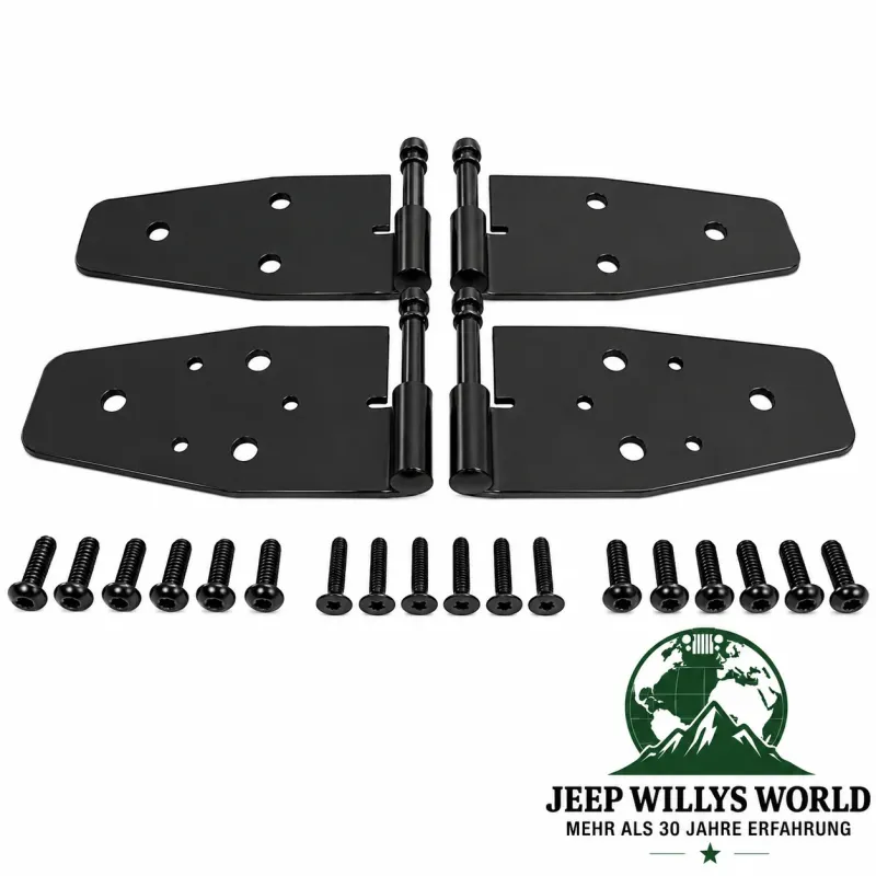 RT Off-Road Türscharnier Set Türhalteset Halb oder Vollstahltüren Edelstahl Schwarz pulverbeschichtet Jeep Wrangler YJ TJ (1987-2006)