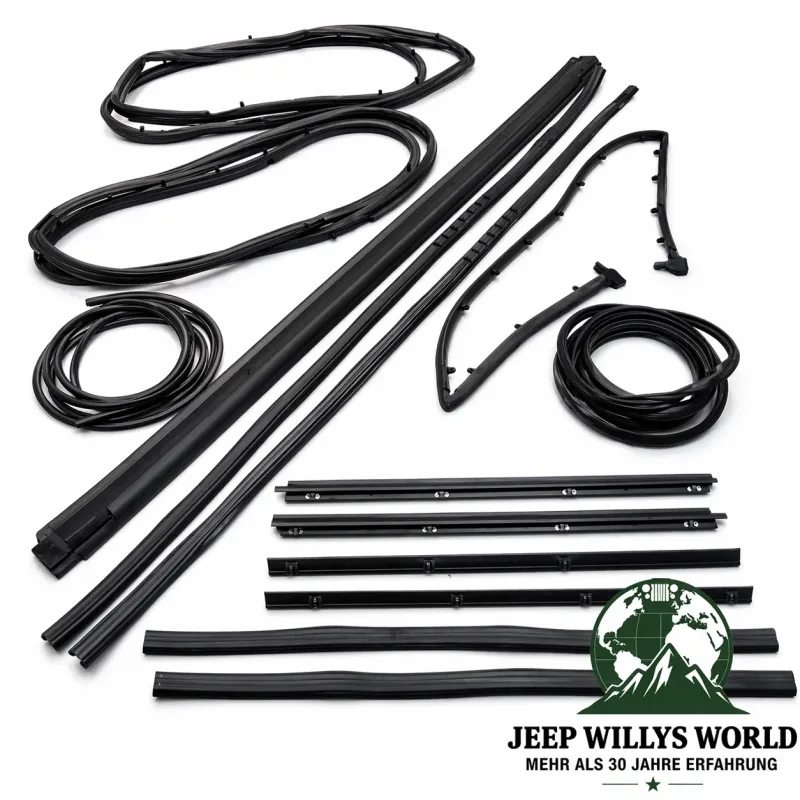 Fairchild Body Seal Master Set 15-pieces with full steel doors Window guide pane Wipers Scrapers Door Seal tailgate seal Window seal rubber seal on window frame Jeep Wrangler YJ (1987-1995)