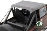 Bestop Bikini Top Traditional Style Charcoal Denim Jeep CJ7 CJ8 Wrangler YJ (76-91), montiert, Nahansicht.