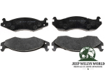 Bremsbeläge Satz, Vorderachse, Jeep CJ5 CJ7 CJ8 YJ XJ MJ 82-89, 4 Bremsbeläge sichtbar, davon zeigen 2 die Belagseite und 2 die Montageseite.