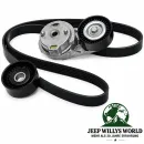 Riemenspanner Komplett Set Keilrippenriemen + Riemenspanner + Umlenkrolle Jeep Wrangler JK mit Klimaanlage 3,8 L (07-11)