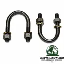 Kardan Bügel Kit Kardanwelle vorne/hinten Jeep CJ Wrangler Grand Cherokee 74-06, 2 Bügel & 4 Sechskantschrauben von oben.