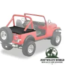 Duster Deck Cover Heckabdeckung Black Crush Bestop Jeep CJ7, Wrangler YJ (80-91) montiert und hervorgehoben.