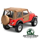 Bestop Supertop Softtop mit teilbaren Türen in Spice Denim (braun). Jeep CJ7, Wrangler YJ (1976-1995) am Fahrzeug montiert.