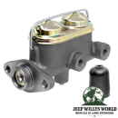 Hauptbremszylinder Jeep CJ5 CJ6 SJ J-Serie 68-75 ohne Bremskraftverstärker, seitlich / frontal, Ansschlusstelle / Gewindezu erkennen.