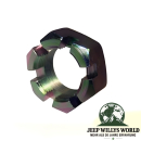 Kardan Mutter Dana 18 Verteilergetriebe Jeep CJ / Willys / Ford GPW (41-71), Mutter aufrecht stehend, leicht nach links gedreht, frontal.