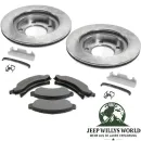 Scheibenbremsen Set vorne Jeep CJ5 CJ7 77-78, Bremsscheiben, Bremsklötze und Befestigungsclips abgebildet.