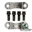Kardan Bügel Kit Kreuzgelenk Kardanwelle vorne oder hinten Jeep CJ Wrangler Grand Cherokee Commanche 74-06, 2 Bügel und 4 Sechskantschrauben von oben abgebildet.