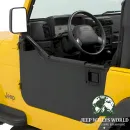 Enclosure Kit Covers Element Doors HighRock 4x4 Black Bestop powder coated Jeep CJ7 CJ8 Wrangler YJ TJ (76-06). mounted, close-up.