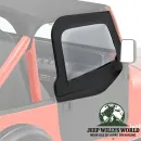 Upper Half Fabric Doors for Element Doors Soft Top Black Denim with clear Windows Jeep CJ7, Wrangler YJ (80-95). Close-up.