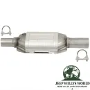 Katalysator (aluminisiert) für 2,5L, 4,0L, 5,2L oder 5,9L Benzin Motor. Jeep Cherokee XJ / Grand Cherokee ZJ / ZG / WJ / WG (1996-2001) inkl. 2 Schellen abgebildet.