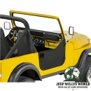 Lower Half Fabric Half Doors Bestop Soft Top Black Crush with Paddle-Style Door Handle Jeep CJ7 (76-80), mounted, Close-up.