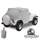 Bestop All Weather Trail Cab Cover Charcoal Denim (Grey) Jeep CJ7, Wrangler YJ (76-91), mounted.
