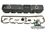 RT Off-Road Ventildeckel Set Aluminium schwarz 4,2 L Logo Jeep CJ5 CJ7 CJ8 + Wrangler YJ (1981-1986)