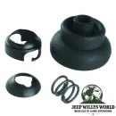 Shift Lever Repair Kit T176, T177 Transmission Jeep CJ (80-86), all included parts pictured (Spring, Boot, Retainer and Clamp)
