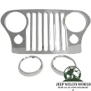 RT Off-Road Kühlergrillblende Edelstahl + Chrom Scheinwerferblenden Scheinwerferringe Jeep CJ5 CJ7 CJ8 (1972-1986).