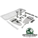 Motorhauben Scharnier Set Edelstahl Hochglanzpoliert Jeep CJ5 CJ7 CJ8, Wrangler YJ (76-95), mit Schrauben und Lüftungsgitter.