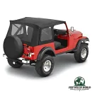Bestop Supertop Softtop mit klaren Scheiben in Black Denim Jeep CJ7 Wrangler YJ (1976-1995), montiert.