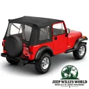 Bestop Supertop Softtop mit klaren Scheiben Black Crush. Jeep CJ7, Wrangler YJ (1976-1995) am Fahrzeug.