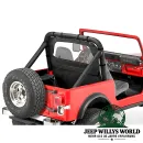 Bestop Windjammer, Windschott Black Denim, schwarzes Vinyl (strukturiert). Jeep CJ5 CJ7 CJ8, Wrangler YJ (80-95) montiert.
