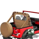 Windjammer Windschott Spice Denim (braun) Jeep CJ5, CJ7, CJ8, Wrangler YJ (80-95), montiert Nahansicht.